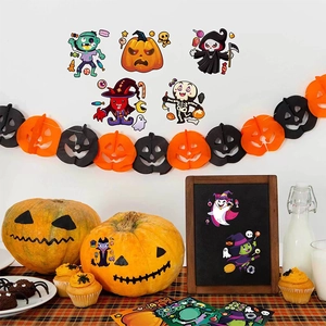 Halloween cartoon stickers set featuring pumpkin and ghost characters for party decor
