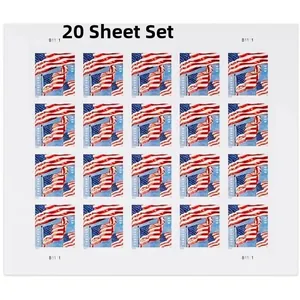 Πλήρες φύλλο με 20 γραμματόσημα USA Flag Forever με κυματιστή σημαία για ταχυδρομείο