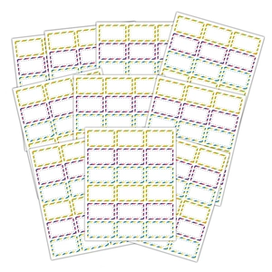 Waterproof rectangular blank date labels with colorful airmail stripe borders in stack