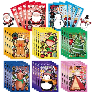 Weihnachten DIY Puzzle Aufkleber Für Kinder Gesicht Machen Karikatur Weihnachtsmann Schneemann Lebkuchenmann Bastel Aufkleber Für Feiertag Party Geschenke