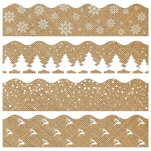 Scalloped Burlap Christmas Bulletin Board Borders Snowflake Reindeer Tree Patterns For Classroom Office Festive Decoration