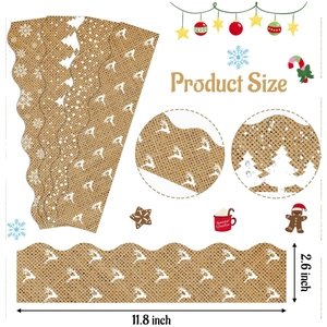 Christmas burlap scalloped bulletin board border stickers with white reindeer and snowflakes