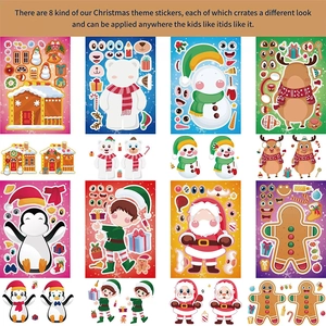 Ensemble d'autocollants puzzle de Noël DIY avec 8 personnages festifs pour loisirs créatifs