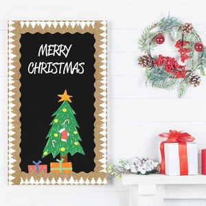 Christmas burlap scalloped bulletin board border with Merry Christmas trees and gift patterns