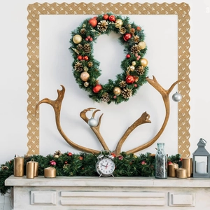 Christmas bulletin board borders with golden background and white reindeer pattern