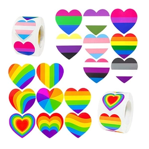 Rainbow Heart Pride Stickers Roll Self Adhesive Decorative Labels For Valentine Gift Sealing Scrapbooking LGBTQ Decorations