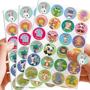German Motivational Cartoon Animal Reward Stickers For Kids Students Teachers Classroom Decoration Copperplate Adhesive Round Labels