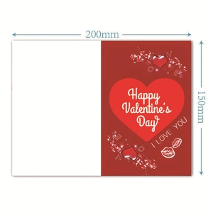 Gevouwen dieprode Valentijnskaart met harten en gouden Happy Valentine's Day tekst