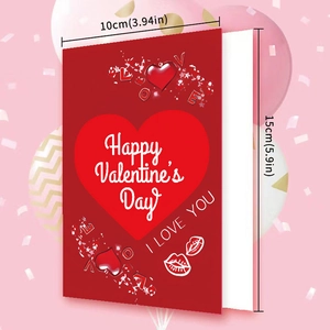 Romantische Happy Valentine's Day kaart met rood hart, gevouwen papieren kaart 10x15cm