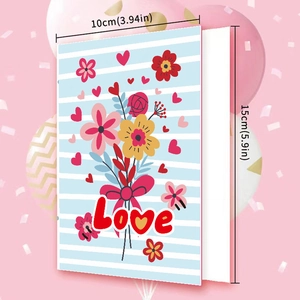 Gevouwen Valentijnsdag kaart met bloemmotief Love en afmetingen van 10x15cm