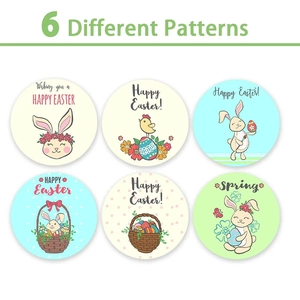 Set de 6 pegatinas de Pascua con motivos primaverales de conejos y huevos de colores