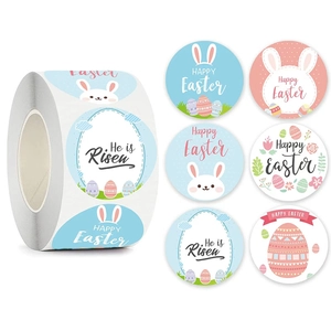 Pegatinas Feliz Pascua Patrones Conejo Huevo Etiquetas Decorativas Para Envoltorio Regalo DIY Fiesta Niños Artesanía Decoración