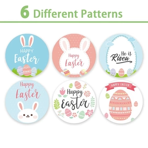 Set de 6 pegatinas de Pascua con conejos y huevos para decoración de regalos y fiestas