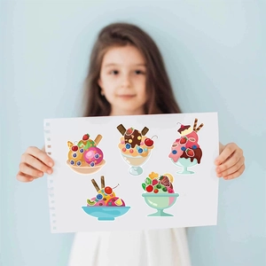 Set di 5 adesivi cartoon per gelato alla fragola per diari fai-da-te e decorazioni