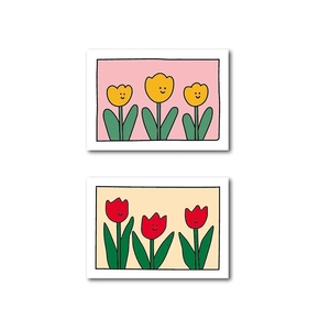 Cute floral tulip stickers with cartoon faces in yellow and red for DIY decoration