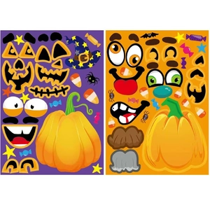 DIY Halloween pumpkin face stickers set with various cartoon expressions for party decor