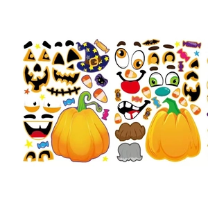 DIY Halloween pumpkin facial expression stickers set for party decoration on white backdrop