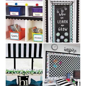 Scalloped black and white bulletin board borders for classroom and locker decoration