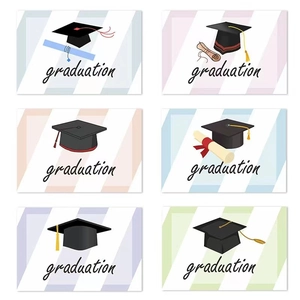 Set of 6 graduation cards with mortarboards, scrolls and envelopes in pastel colors