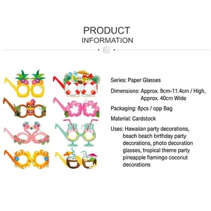 8pcs tropical party paper glasses set including flamingo and pineapple photobooth props