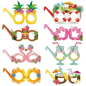 Tropical Summer Beach Party Paper Glasses Photo Booth Props Pineapple Flamingo Hawaiian Luau Party Decorations Accessories
