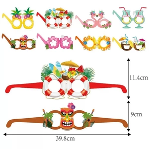 Set of 8 tropical summer party paper glasses featuring flamingos and pineapples