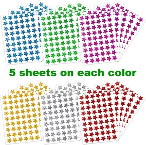 Holographic star stickers for reward charts in six vibrant colors including gold and silver