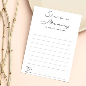 Tarjetas de memoria blancas minimalistas con letras elegantes sobre fondo rosa suave