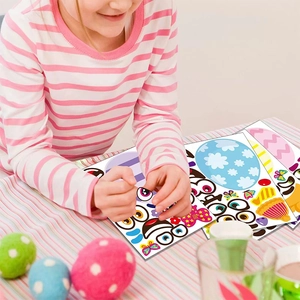 Set de pegatinas de Pascua DIY para niños para decorar huevos con caras de dibujos