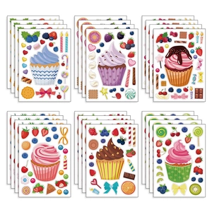 DIY cartoon ice cream and cupcake sticker set for kids featuring diverse colorful decorations