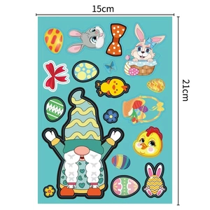 Easter stickers set with gnomes, rabbits, and colorful eggs, size 15cm x 21cm
