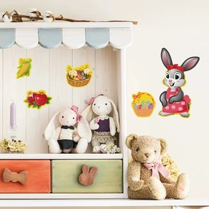 Cartoon Easter bunny wall stickers and egg basket for festive children room decor