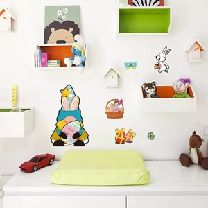 Happy Easter DIY wall stickers featuring a cute gnome, bunnies, and colorful eggs for kids