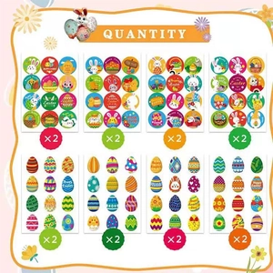 DIY Vrolijk Pasen stickers set met konijntjes en gekleurde eieren voor kinderfeestjes