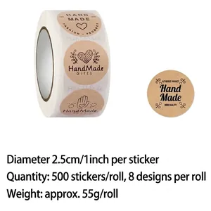 500pcs roll of 1 inch handmade kraft paper stickers with 8 vintage floral designs