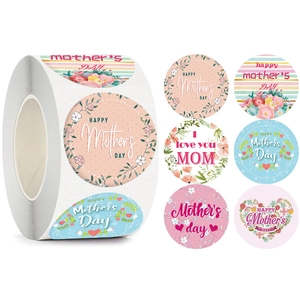 Colorful floral Happy Mother's Day stickers roll with diverse round patterns for gift decor