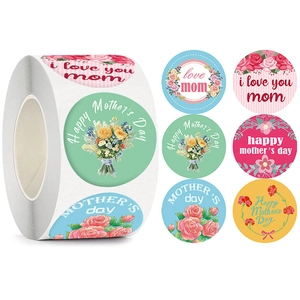 Floral Happy Mother's Day round roll stickers with colorful flower patterns for gift wrapping