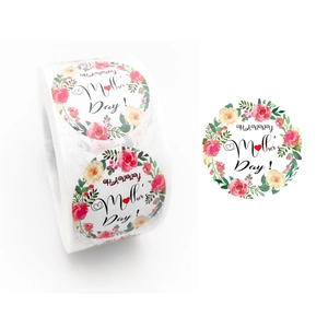 Floral Happy Mother's Day round adhesive stickers on a roll for gift packaging