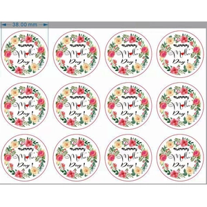 Detail of 38mm Mother's Day floral stickers in 4x3 grid layout with Happy Mother's Day text