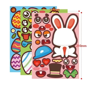 Easter DIY Happy Easter Sticker Sheet Set Cartoon Rabbit Chicken Egg Face Expressions For Kids Manual Puzzle Gift