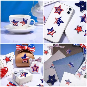 Patriotische Sternaufkleber mit US-Flaggenmuster auf Tasse, Handy und Geschenkbox