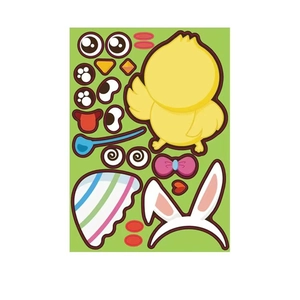 DIY Easter chick stickers set with colorful hats, bunny ears, and mix-and-match facial features