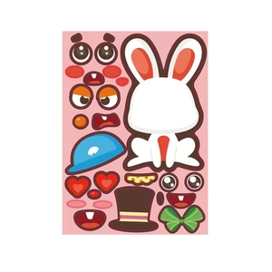 DIY Happy Easter bunny stickers with various facial expressions and colorful accessories