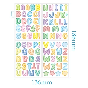 Colorful macaron alphabet stickers for DIY water bottles with dimensions 136x186mm