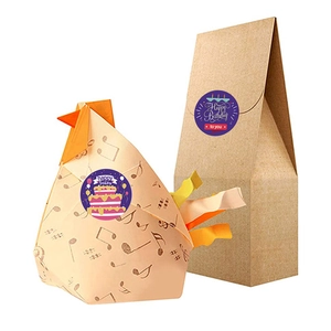 Creative Happy Birthday stickers on chicken-shaped origami box and kraft gift bag