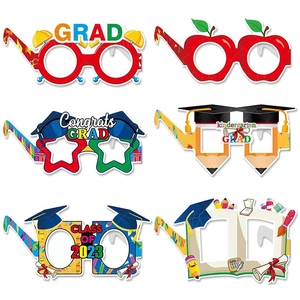 Set of six colorful paper glasses props for graduation party photo booth decoration