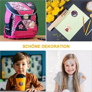 Cartoon dinosaur award stickers for kids with German motivational text for stationery