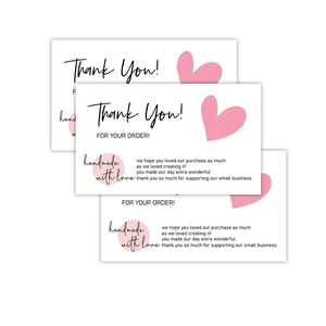 Pink Heart Thank You Cards Coated Paper Appreciation Notes For Small Business Gift Packaging Customer Service Stationery