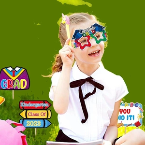 Children graduation photo props set with Congrats GRAD glasses and You Did It signs