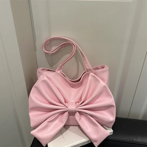 Grand Sac Fourre-tout en Cuir PU pour Femmes Avec Grand Nœud Papillon Style Coréen Simple Sac à Bandoulière Pour Le Travail
